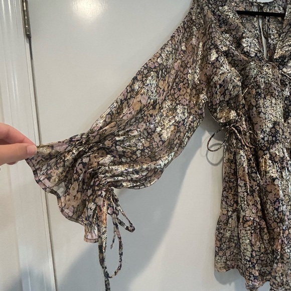 ASOS DESIGN mini smock dress tie waist ditsy Floral print chiffon Petite Size 8 - Picture 4 of 15